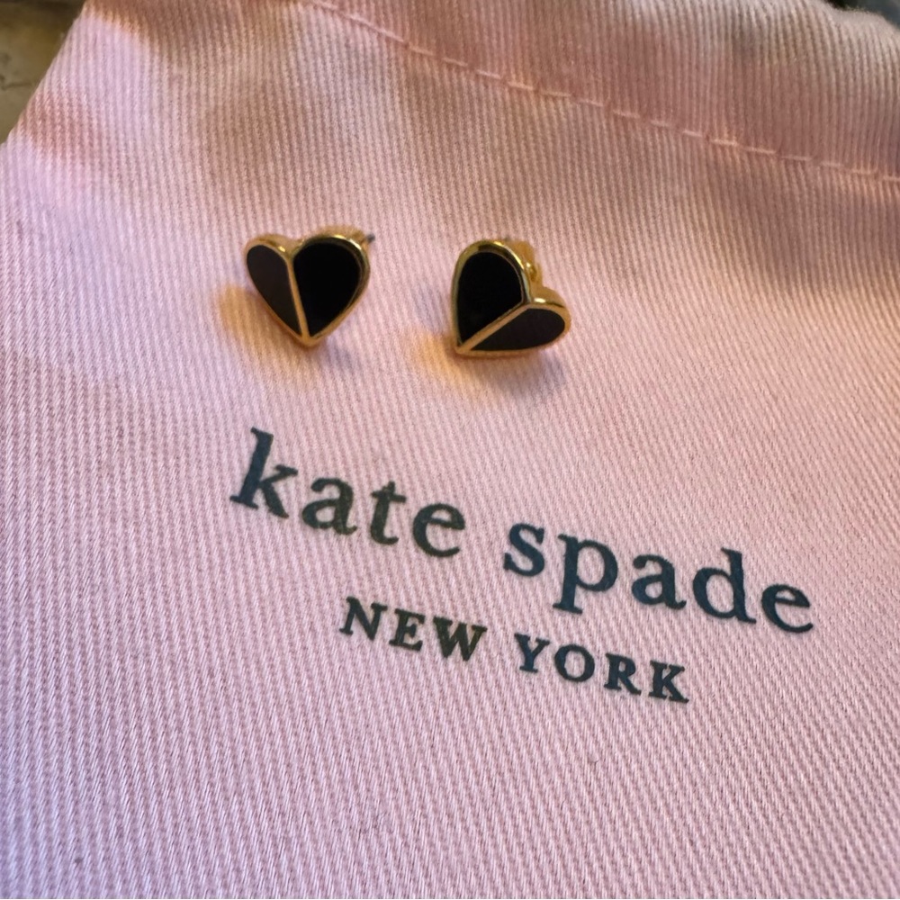 kate spade black enamel heart stud earrings. Cute heart backs too. Worn once